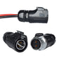 LP20 plug and matching connector ends, black housings with gold pin contacts