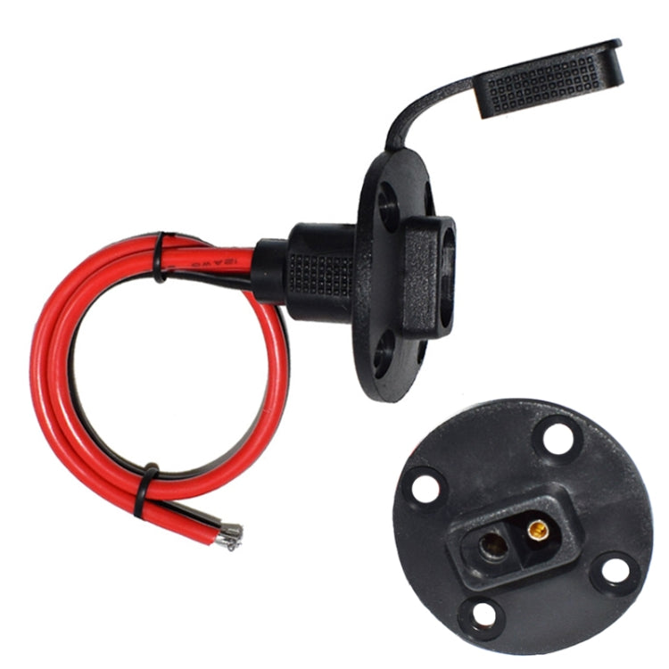 Red and black power cord with round flange mount and dust cover
