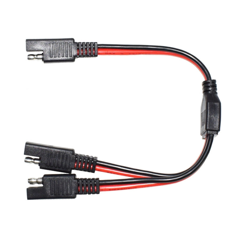 SAE power connection cable with two black plug ends and red/black insulated wires
