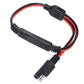 SAE power cable with one black input plug and two output connectors, red/black