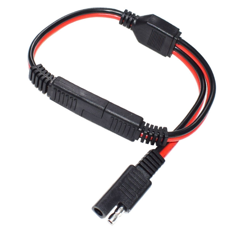 SAE power cable with one black input plug and two output connectors, red/black