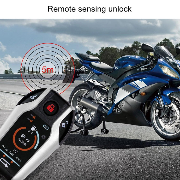 Motorcycle alarm remote key fob, gray body with black panel and red button