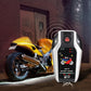 Motorcycle alarm remote key fob, white-and-gray with red lock icon and status lights