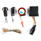 Motorcycle alarm system parts: two key fobs, round sensor, wire harness, and ECU box