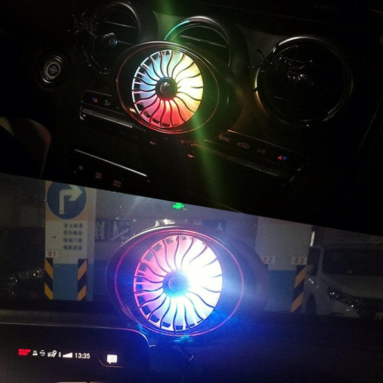 Portable car vent fan with multi-color LED ring and circular fan blades