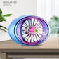 Portable car vent fan with blue outer ring and purple LED-lit fan grille