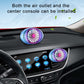 Portable car vent fan, two units with blue-and-purple LED grilles mounted in car