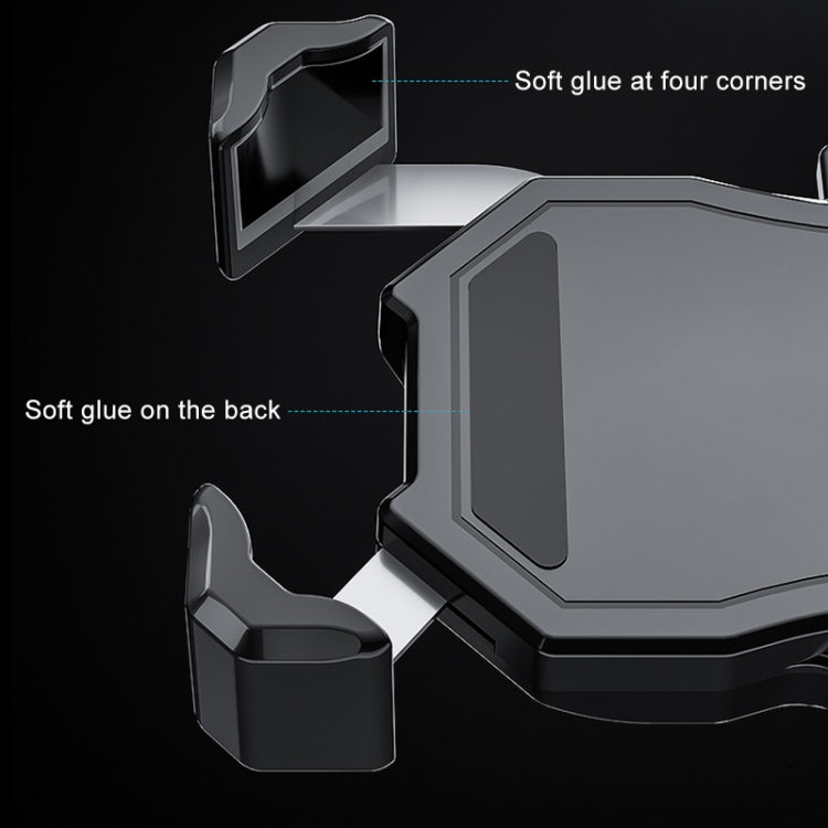 Black phone holder bracket with adhesive pads on the back and corner mounts