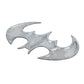 Bat-shaped metal car sticker with brushed silver finish, standalone