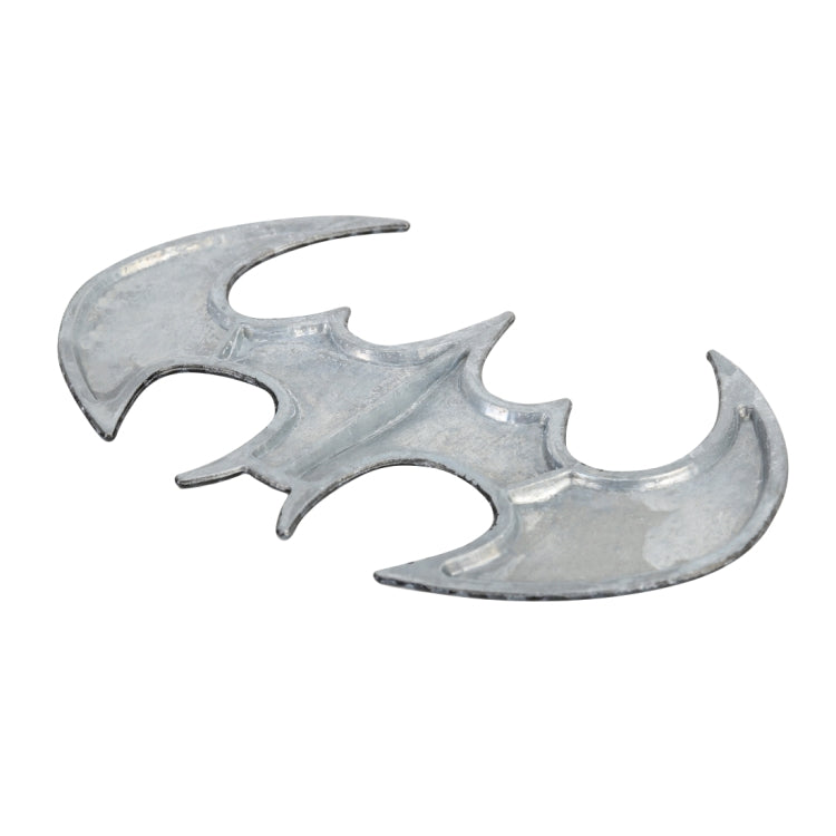 Bat-shaped metal car sticker with brushed silver finish, standalone