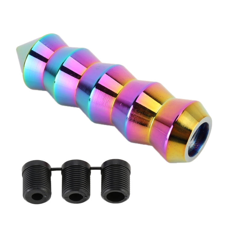 Iridescent long cone gear shift knob with 3 threaded mounting pieces