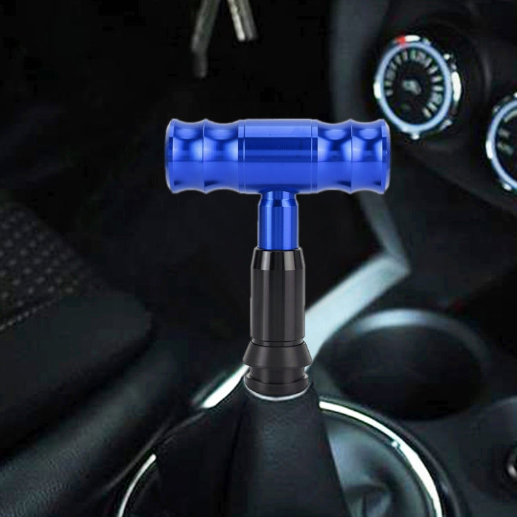 Blue automatic gear shift knob with ribbed grip and metal T-base