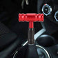 Red automatic gear shift knob with ribbed grip and metal T-base