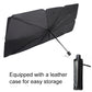 Black car windshield sunshade with handle and storage case