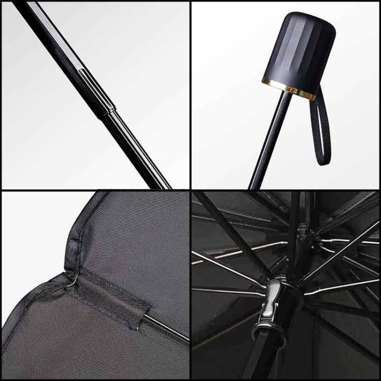 Black windshield sunshade close-up of seams and support ribs