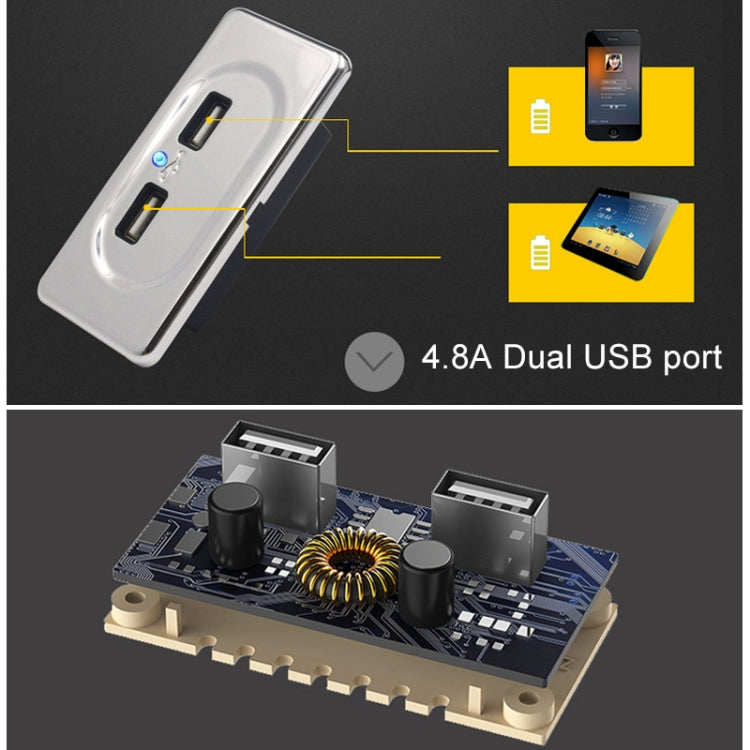 Dual-USB car charger circuit board with two USB connectors and electronic components