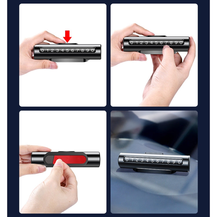 Metal parking number roller card usage, hand sets digits and closes cover