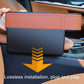 Black car console organizer with front card slot and red border stitching
