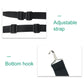 Black hanging storage bag with adjustable strap and bottom hook attachment
