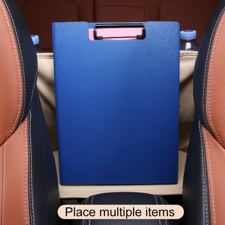 Blue rectangular car front seat hanging storage bag with top handle strap