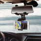 Car rearview mirror bracket with clamp holding a smartphone