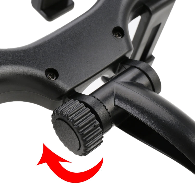 Black tightening knob on car mirror bracket arm with textured grip