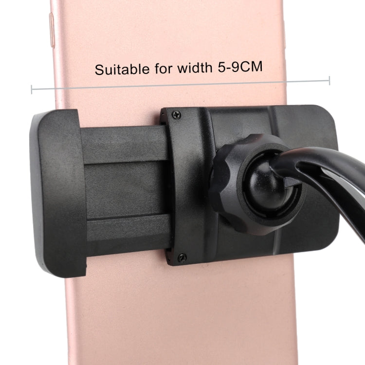 Black adjustable phone clamp bracket with curved mount and side end pad
