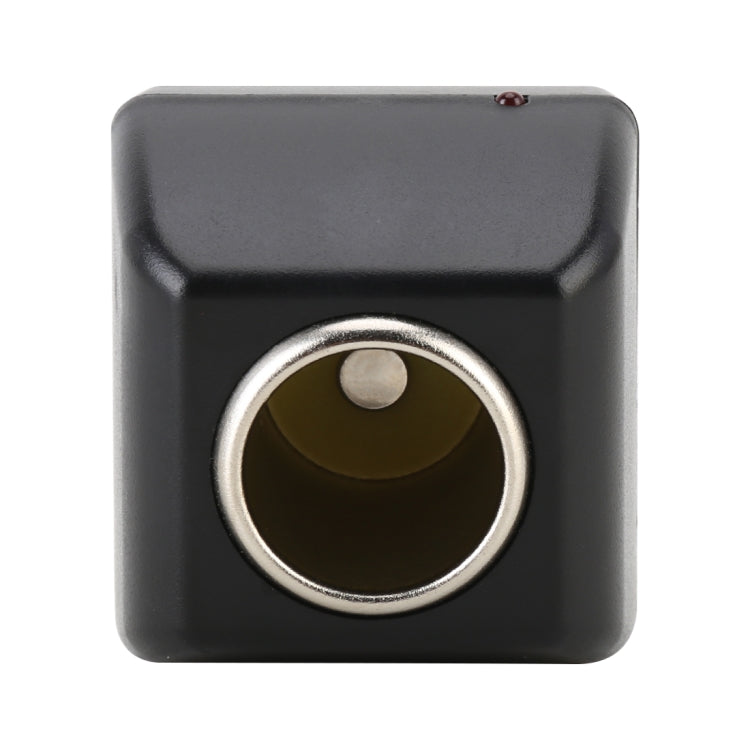 Black vehicle charger adapter with chrome-ring round socket