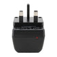 Black UK plug car charger adapter with three prongs and red indicator