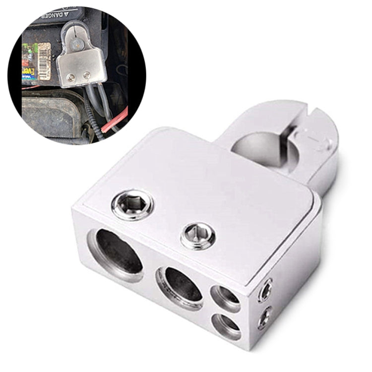 Battery terminal connector with multiple ring posts and socket openings, silver metal