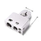 Battery terminal connector block with two screw posts and side outlet holes, silver metal