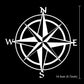 White compass rose car sticker graphic with N, W, E, S letters, 14.5 cm size