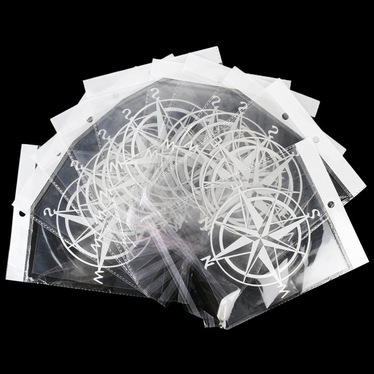 Pack of white compass rose car stickers on clear sheets, multiple decals