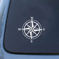 White compass rose car window sticker with N, W, E, S direction letters