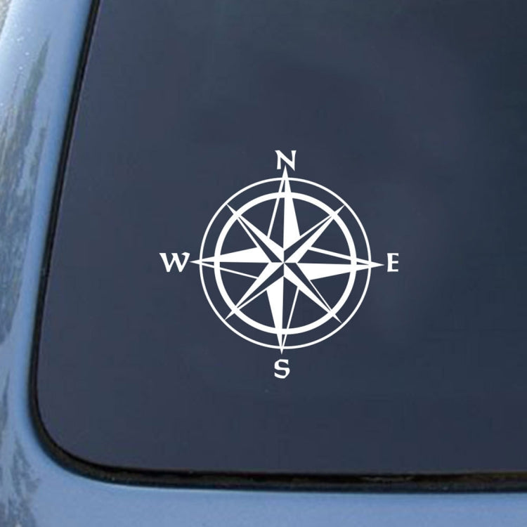 White compass rose car window sticker with N, W, E, S direction letters