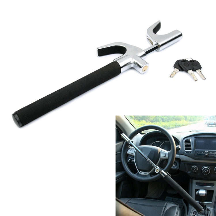 Telescopic U-shape steering wheel lock with black handle grip and spare keys