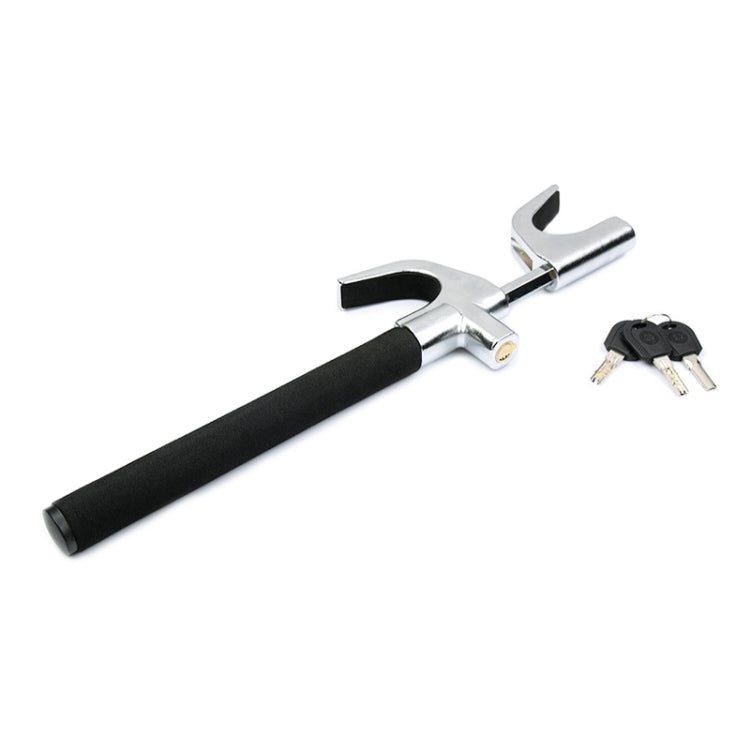 Telescopic U-shape steering wheel lock with black rubberized handle and keys
