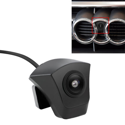Black front-view car camera with attached cable and circular lens in a square housing