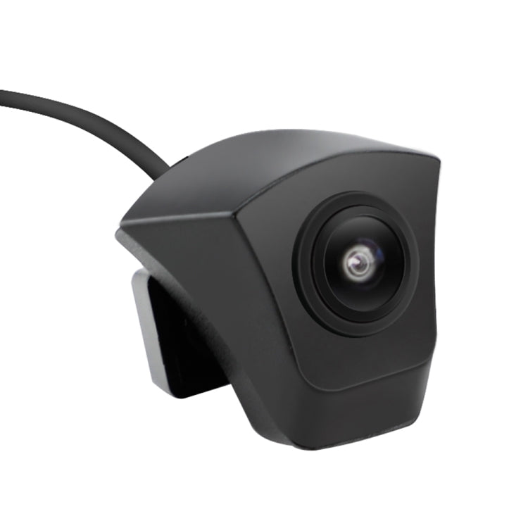 Black square front-view camera with wide-angle lens and side mounting clip