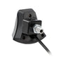 Black camera mounting bracket with threaded metal port and attached cable