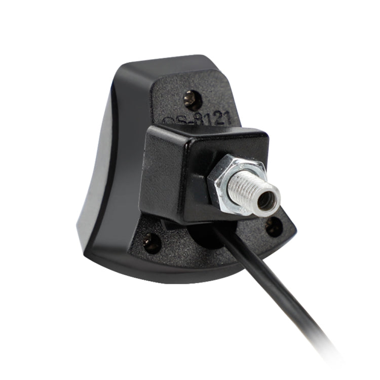 Black camera mounting bracket with threaded metal port and attached cable