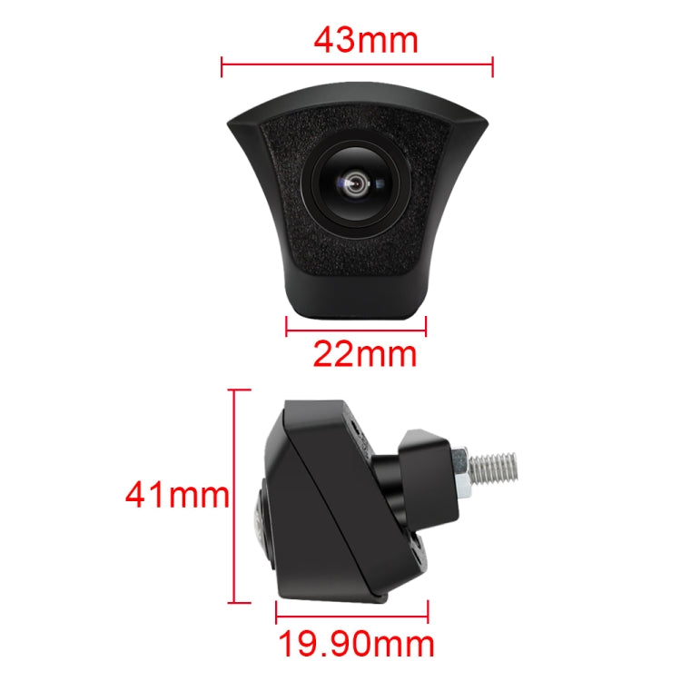 Black front camera with size diagram: 43mm, 41mm, 22mm, 19.90mm