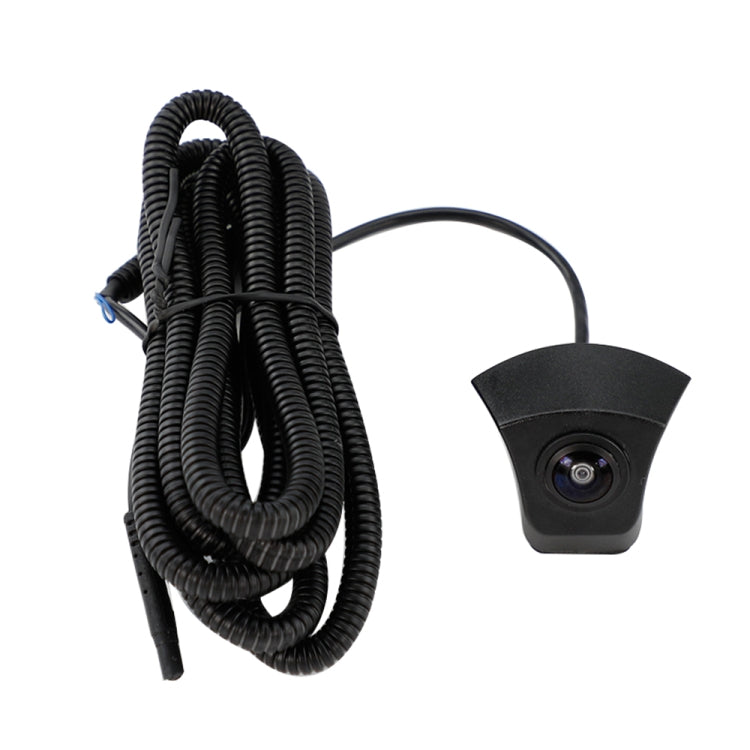 Car camera kit with black camera unit and long coiled wiring harness and connector