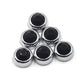 Car diamond sticker set with six black crystal studs, close-up on silver rims
