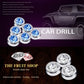 Car diamond sticker set with six blue faceted crystal studs on silver-tone bases