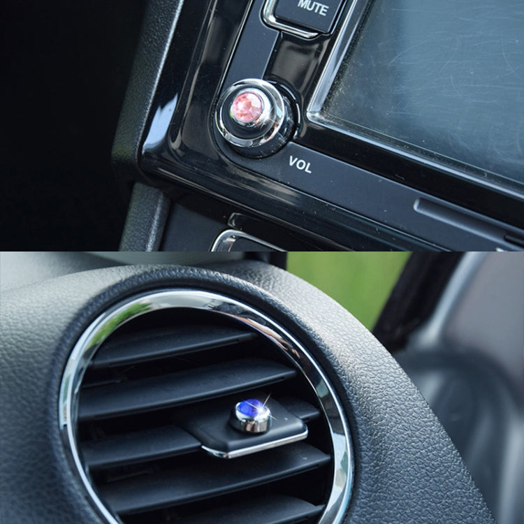 Car diamond sticker set pink crystal gem on dashboard near audio controls