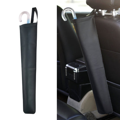 Black car umbrella storage bag with carry handle and hook loop