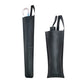 Black foldable umbrella storage bag, front and side view with strap
