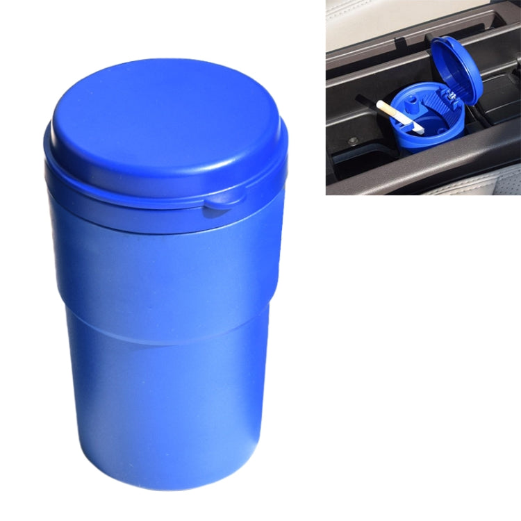 Blue car ashtray cup with snap-on lid, flame-retardant PBT body