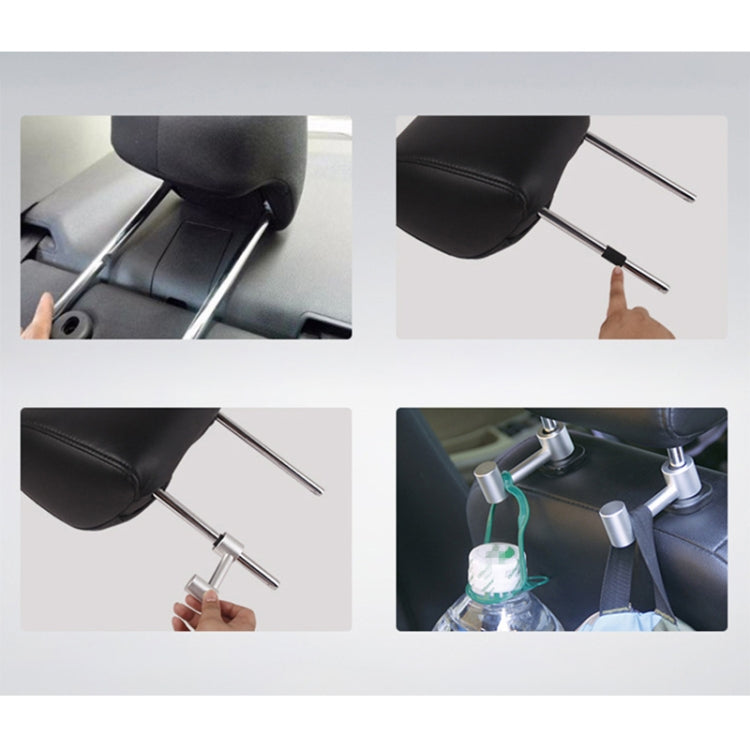 Black car seat hook organizer shown during installation into seat posts